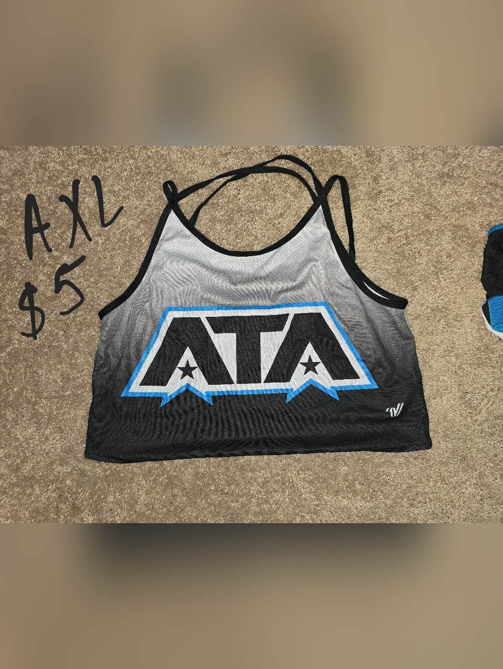 ATA Logo Athletic Crop Top in Black, White & Blue